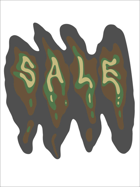 sale multi-colored liquid dripping lettering camouflage military colors brown, black and green - Vetor, Imagem