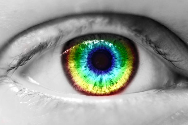 ihmisen sateenkaaren kaltevuus silmän makro
 - Valokuva, kuva