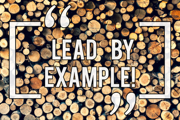 Writing note showing Lead By Example. Business photo showcasing Be a mentor leader follow the rules give examples Coach Wooden background vintage wood wild message ideas intentions thoughts. - Photo, Image