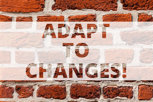 Escrevendo nota mostrando Adapt To Changes. Foto de negócios mostrando mudar suas ideias ou comportamento para lidar com ele com sucesso Brick Wall arte como Graffiti chamada motivacional escrito na parede
. - Foto, Imagem