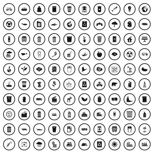 Conjunto de ícones de ecologia 100, estilo simples
 - Vetor, Imagem