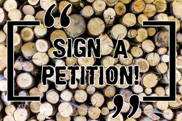 単語がテキストの請願書に署名を書きます。木製の背景ビンテージ木製野生メッセージ考えの意図思考の契約署名紙による原因を支えるビジネス コンセプト. - 写真・画像