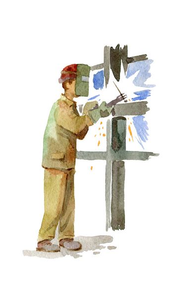Prací. Svářeč v práci. Akvarelu skicu ve stylu 80-tých let. - Fotografie, Obrázek