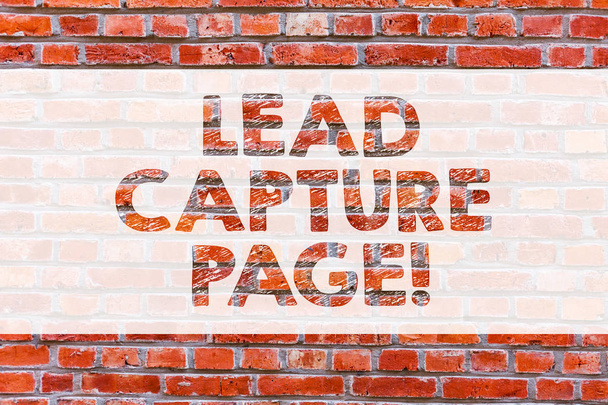 Conceptual hand writing showing Lead Capture Page. Business photo showcasing landing sites that helps collect leads for promotions Brick Wall art like Graffiti motivational written on wall. - Photo, Image