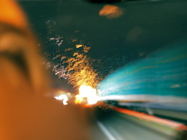 Road lights.Blurred motion travel  light background.Abstract background with bokeh defocused lights. - Valokuva, kuva