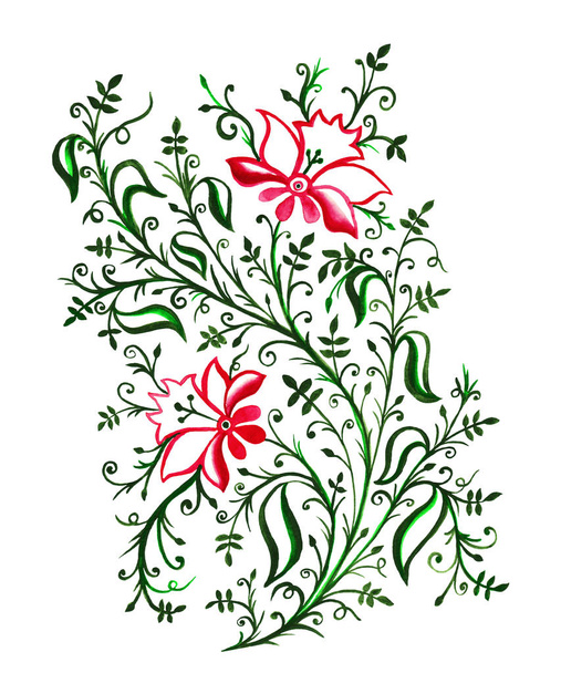 Ажурні ніжні квіти і листя з завитками і лозами троянди і зелені, акварельні рослини
 - Фото, зображення