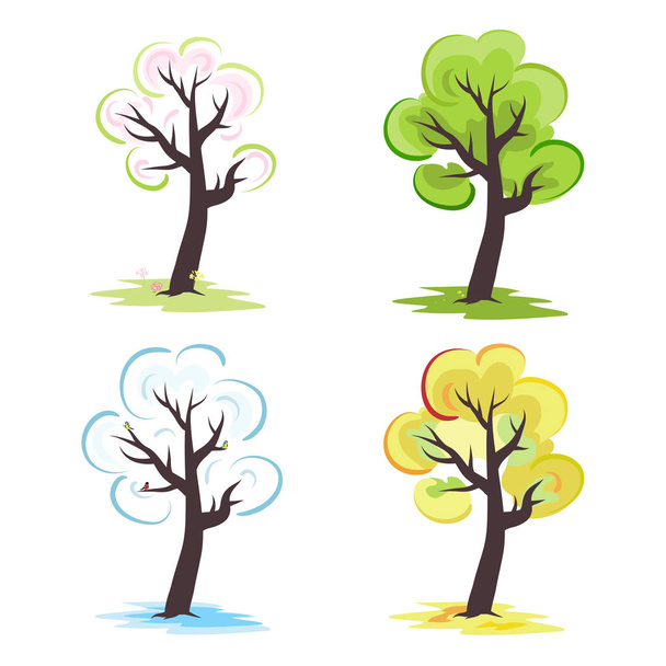Four seasons trees, illustration - Vector, Image