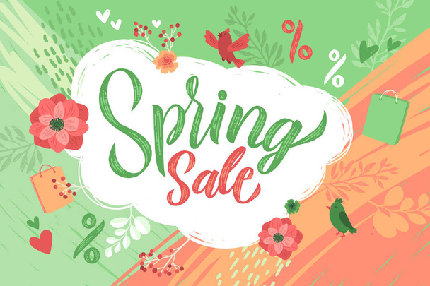 Spring Sale. Trendy script lettering design Spring Sale. - Vector illustration. - Vektor, Bild