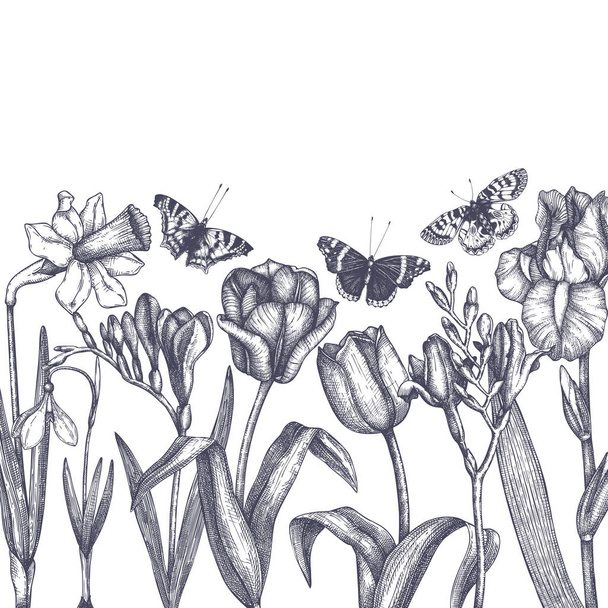 hand drawn spring flowers - Vector, afbeelding