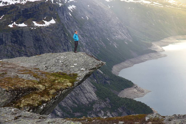 Trolltunga tourist - alternative Troll's Tongue pulpit rock in Norway. - Photo, image
