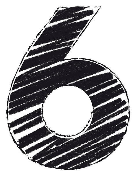 Αριθμό που κληρώνεται με πινελιά στυλ. Ο αριθμός 6. Ελεύθερη χέρι χρησιμοποιηθείσες αριθμό με κιμωλία και κάρβουνο στυλ. - Φωτογραφία, εικόνα