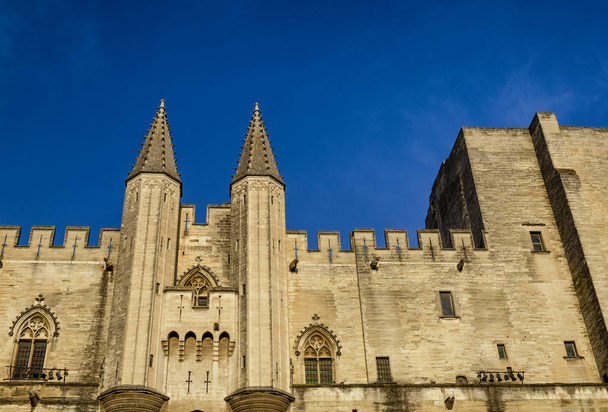 päpstlichen Palast in Avignon, Frankreich. Außenansicht an einem sonnigen Tag. - Foto, Bild