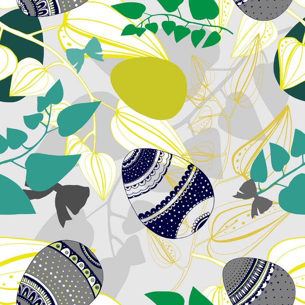 Floral seamless pattern with eggs, and stylized flowers. Endless texture for spring design, decoration, greeting cards, posters, invitations - Vettoriali, immagini