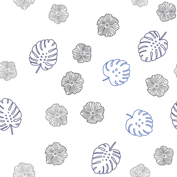 Tumma sininen vektori saumaton doodle tausta kukkia, lehtiä. Piirustuksia valkoisella pohjalla. Suunnittelu tekstiili, kangas, taustakuvat
. - Vektori, kuva