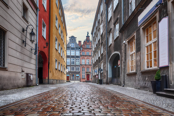 Old traditional street of Gdansk, Poland with no people. - Zdjęcie, obraz