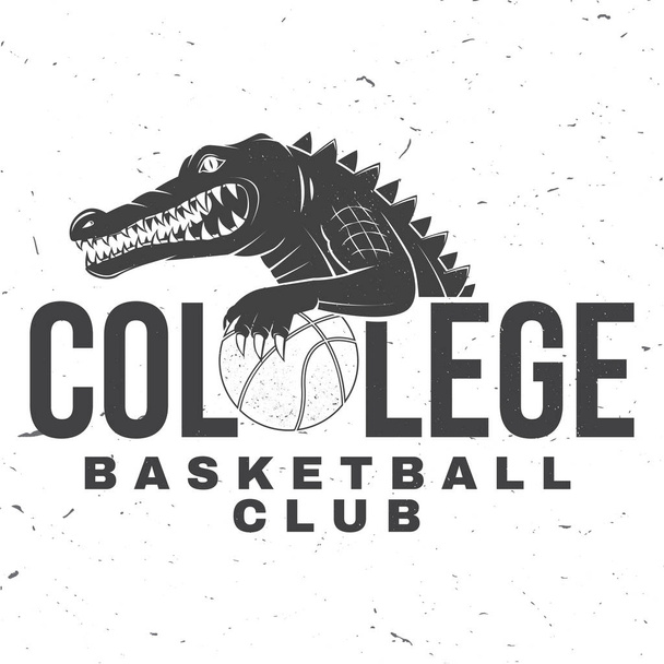 Basketball college club badge. Vector. Concept for shirt, print, stamp or tee. Vintage typography design with crocodile and basketball ball silhouette. - Vektor, kép