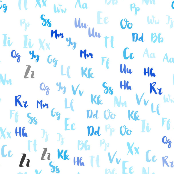 Licht blauwe vector naadloze achtergrond met Engelse symbolen. Abstracte illustratie met gekleurde Latijnse alfabet. Patroon voor trendy stof, behang. - Vector, afbeelding
