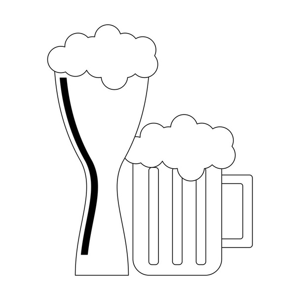 Κρύες μπύρες φλιτζάνια μαύρο και άσπρο - Διάνυσμα, εικόνα