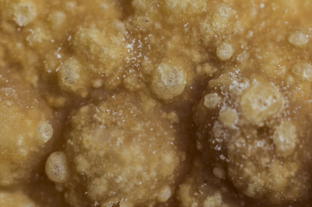 Macrophoto. Sweet European dessert angel wings close-up. Interesting texture of deep fried dough strips with . Site about kitchen, pastries, sweets . - Photo, Image