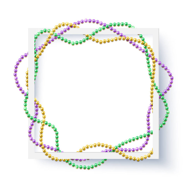 Mardi Gras banner template with decorative colorful beads frame, vector illustration - Vetor, Imagem