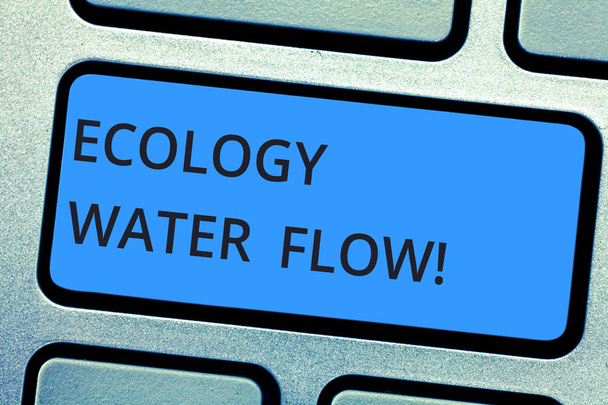 Writing note showing Ecology Water Flow. Business photo showcasing system for analysisaging quantity timing and quality of water Keyboard key Intention to create computer message pressing keypad idea. - Photo, Image