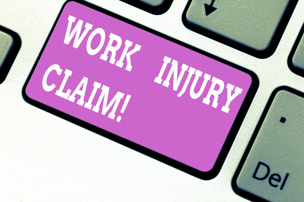 Word writing text Work Injury Claim. Business concept for insurance providing medical benefits to employees Keyboard key Intention to create computer message pressing keypad idea. - Photo, Image