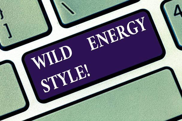 Conceptual hand writing showing Wild Energy Style. Business photo text made near from technologies impose no threat to wildlife Keyboard key Intention to create computer message idea. - Photo, Image