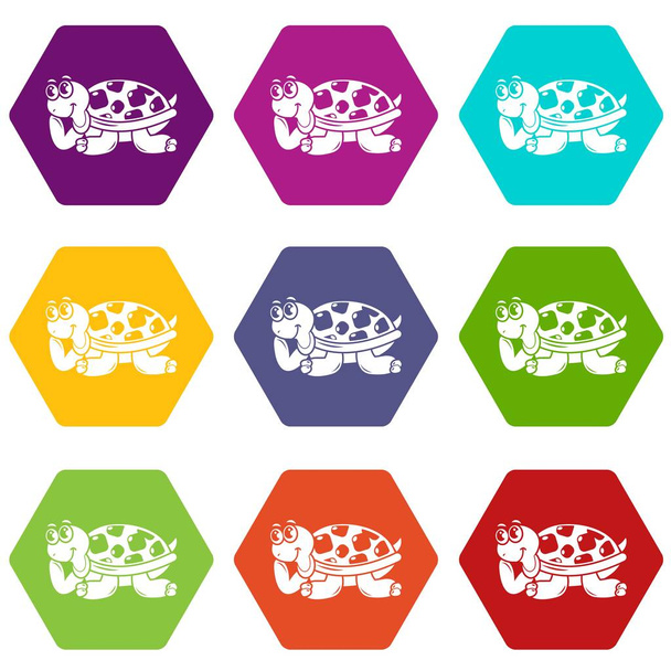 Happy turtle icons set 9 vector - Vektor, Bild