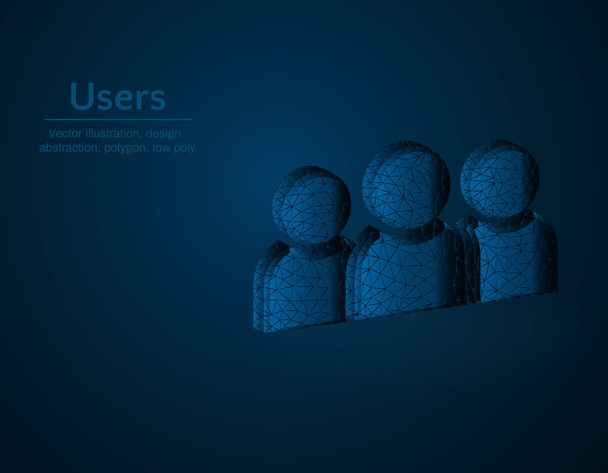 Felhasználók szimbólum alacsony poly vektoros illusztráció, csapat sokszögű ikon, izometrikus ikon, szociális Egyesület koncepció illusztráció, sötét kék háttér - Vektor, kép
