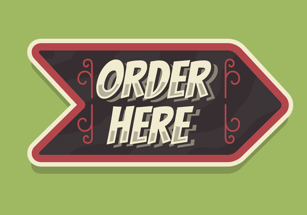 Order Here Arrow Sign Typographic Vintage Influenced Business Sign Vector Design  - Vector, Image