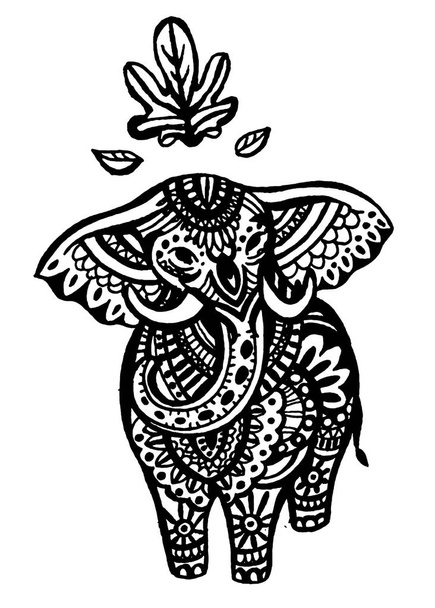 Hand Drawn Elephant Sketch Symbol. Vector Trunked Animal Element In Trendy Style - Vector, Imagen