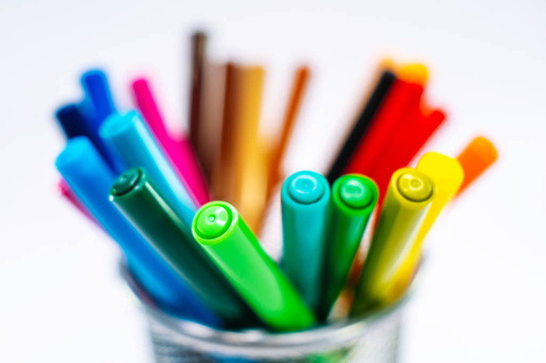 colored markers isolated on the white background - Foto, Imagem