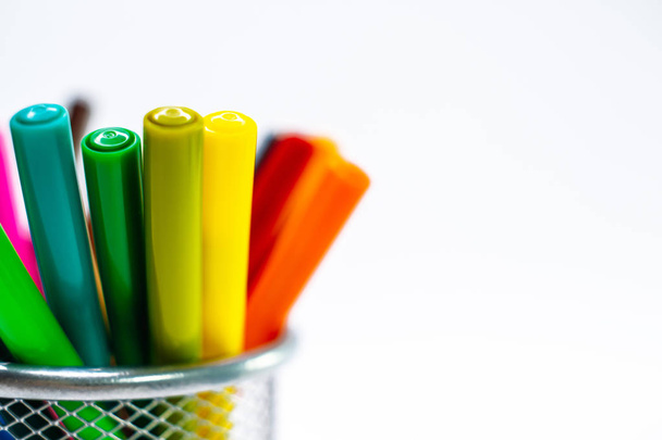 colored markers isolated on the white background - Fotoğraf, Görsel
