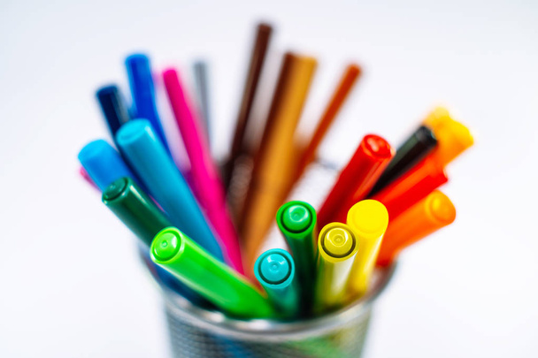 colored markers isolated on the white background - Foto, imagen