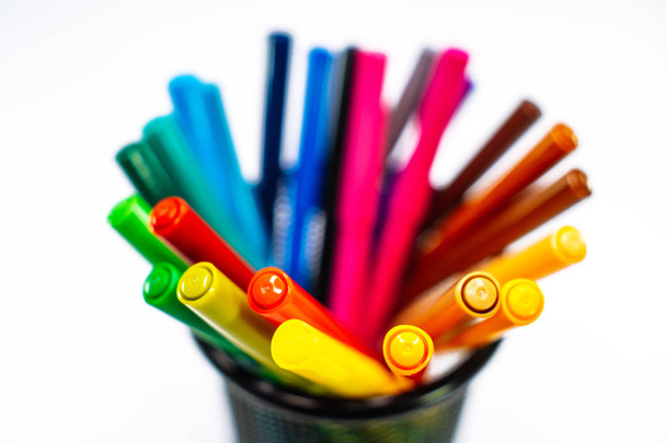 colored markers isolated on the white background - Фото, изображение