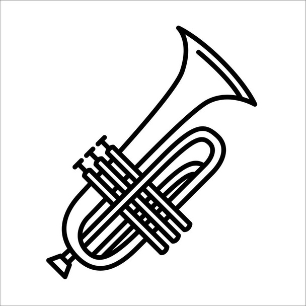 Vektor Illustration Konzept der Trompete Musikinstrument. schwarz auf weißem Hintergrund - Vektor, Bild