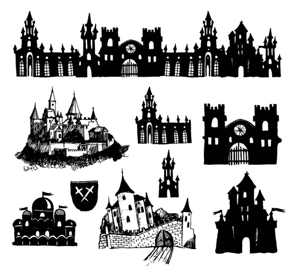 authentische Burg Turm Hand gezeichnet Vektor Silhouette Illustration - Vektor, Bild