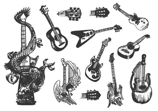 Vector Dibujo dibujado a mano de la ilustración de guitarra sobre fondo blanco
 - Vector, imagen