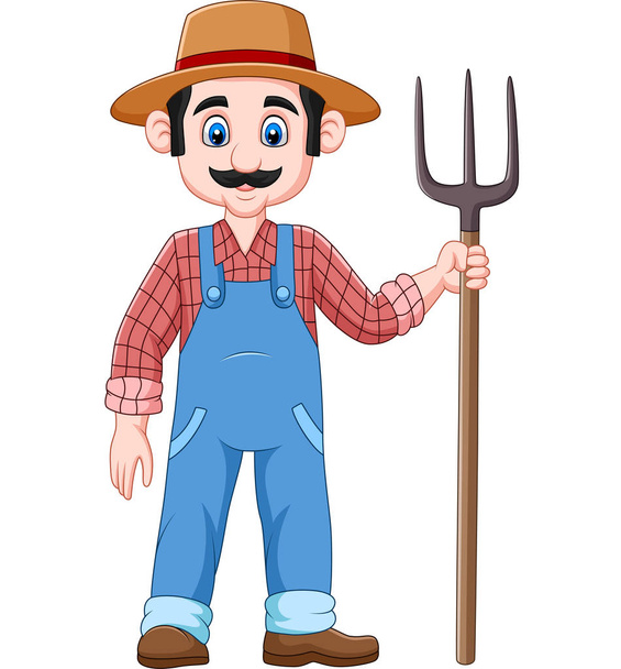 Векторна ілюстрація мультиплікаційного фермера, що тримає виделку
 - Вектор, зображення