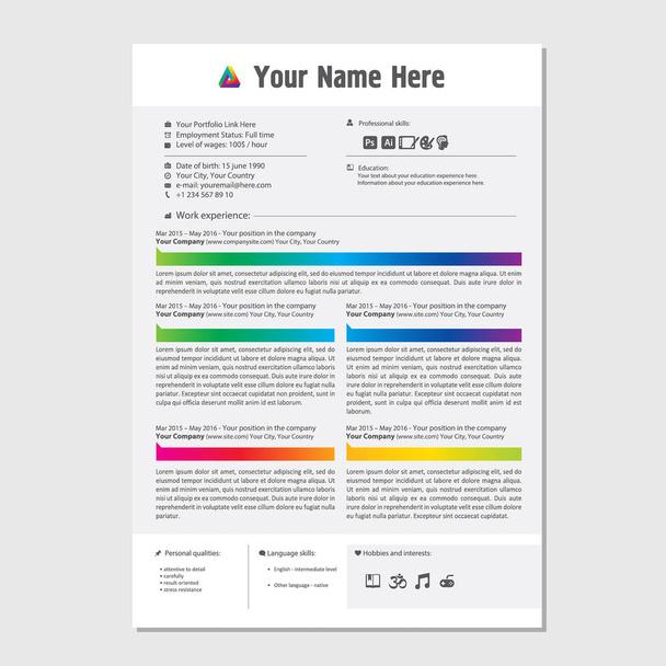 CV profissional retomar design de modelo de cor para uma pessoa criativa - minimalista vetor
 - Vetor, Imagem