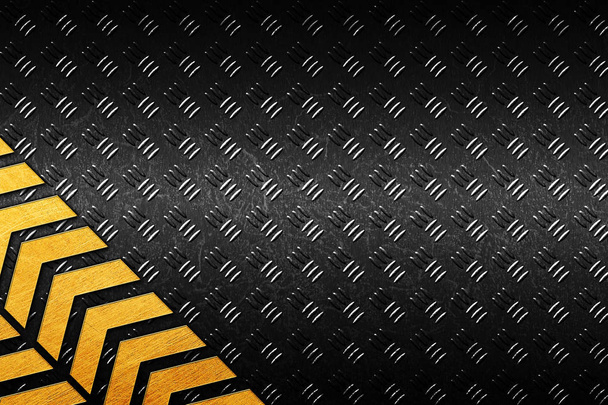fondo de metal grunge negro y amarillo. patrón en la placa de metal. diseño de materiales 3d ilustración
. - Foto, Imagen