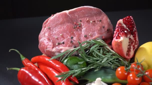 Meat with vegetables and fruits - Footage, Video