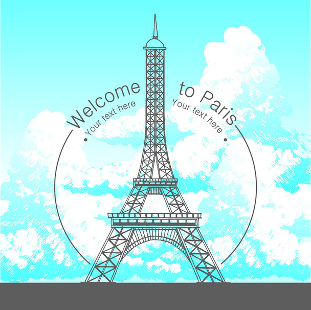 Vector ilustración dibujada a mano de la famosa silueta del edificio de París sobre fondo blanco
. - Vector, imagen