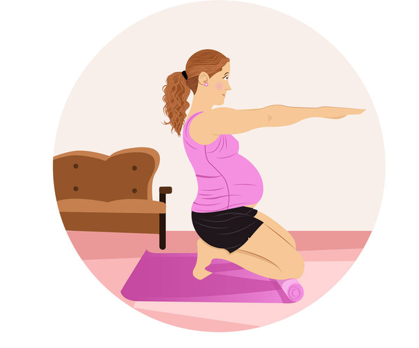 pregnant woman practicing yoga exercises - Vector, Image