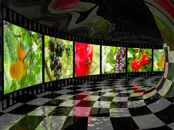 Natureza tiros no túnel reflexivo, ilustração 3D
. - Foto, Imagem