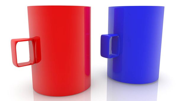 Twee kopjes in rood en blauw - Foto, afbeelding