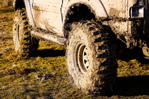 Колесные шины в болоте. Украинский внедорожный конкурс в городе Каменец Подольский. Болото и грязь на машинах. Производить большие лужи
 - Фото, изображение