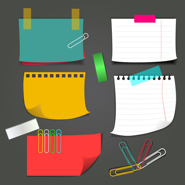 Paper notes with paperclip. Set of vector - Vector, Image