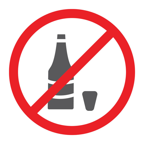 Nenhum ícone de glifo alcoólico, proibido e banido, nenhum sinal de bebida, gráficos vetoriais, um padrão sólido em um fundo branco
. - Vetor, Imagem