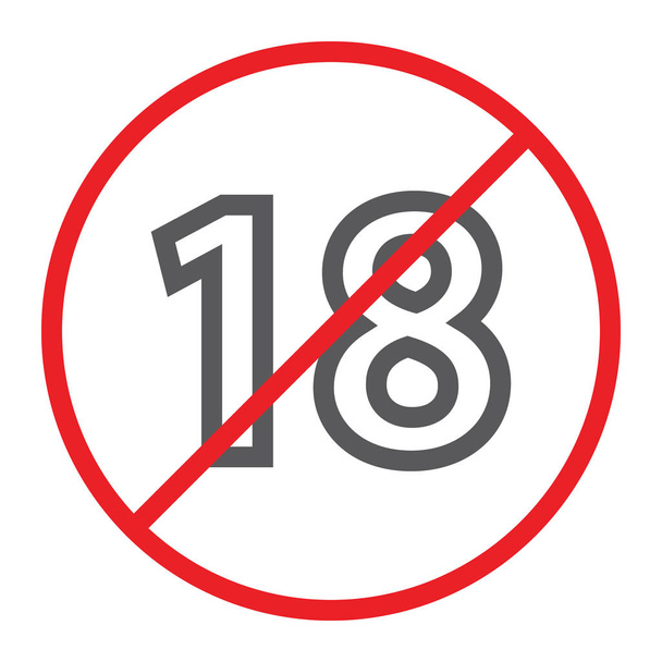 N. 18 più l'icona della linea, vietata e vietata, il segno di restrizione di età, la grafica vettoriale, un modello lineare su sfondo bianco
. - Vettoriali, immagini